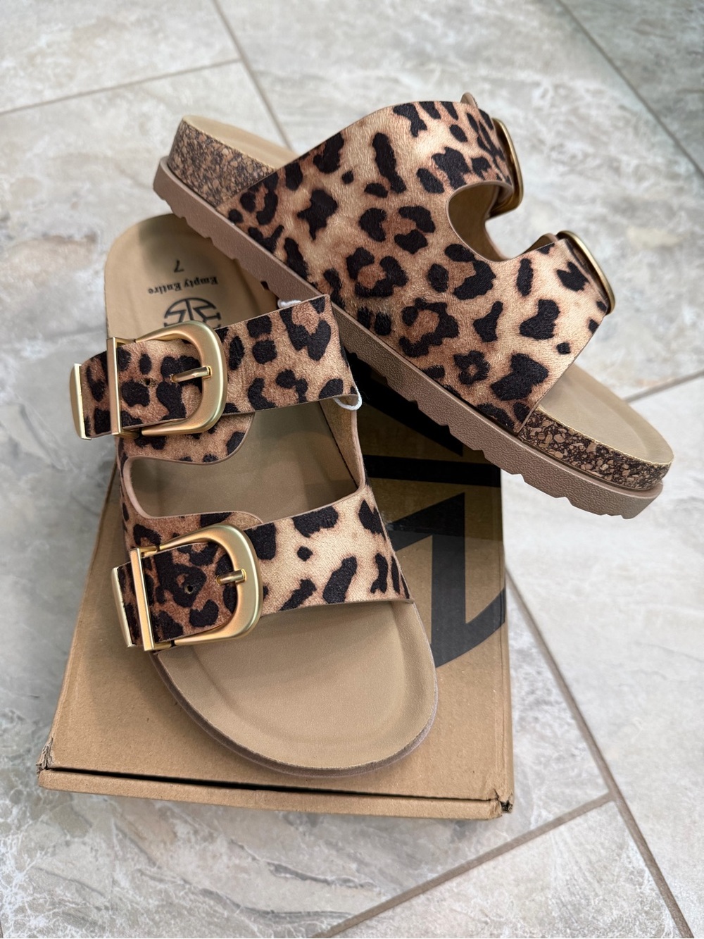 Leopard Print Double Buckle Slide Platform Sandals - Women’s Size 7